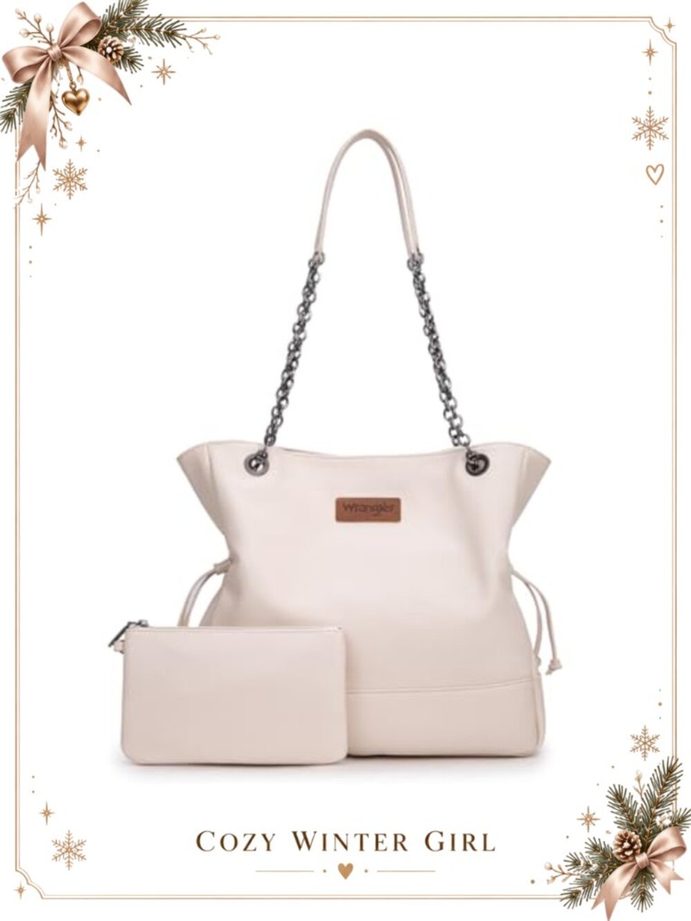 Wrangler Faux Leather Tote Bag with Removable Pouch Drawstring Shoulder Bag
